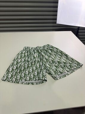 Dior White and Green Monogram Elastic-Waist Shorts S